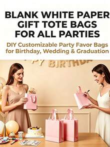10pcs/5pcs/1pc Blank Paper Gift Bags With Velvet Rope Handles, Reusable Matte Paper Shopping Tote Bags, Suitable For Weddings, Birthday Parties, Boutique Retail Packaging, Black, White, Pink - Pink - View 7