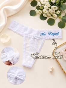 Personalized Embroidered Lace Bridal Thong, Customized Wedding Gift, Gift For Bride - Multicolor - View 2
