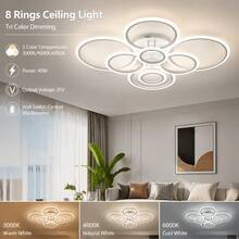 1pc Ceiling Light, Fashionable High-End Large Size High Brightness 8-Ring Metal Acrylic Ceiling Light, Suitable For Living Room, Dining Room, Bedroom And Other Scenes - Multicolor - View 4