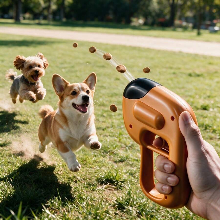 Pet Treat Launcher Toy, Cat & Dog Interactive Training Reward Gun, Slow Feeding Puzzle Toy, Boredom Relief Indoor Outdoor Interactive Toy, Suitable For Large Medium Small Pets, Battery Not Included