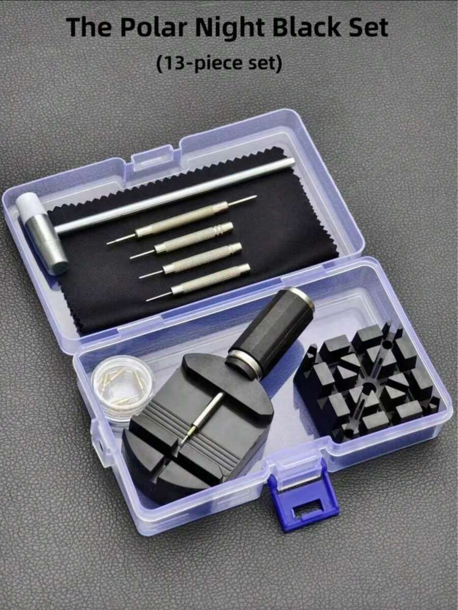 13件組高級手錶錶帶拆卸工具組,手錶錶帶工具套件,錶帶鏈節銷拆卸維修工具組,適用於手錶錶帶調整、錶帶尺寸調整與手錶維修,透明、黑色、藍色、橘色可選,理想的高端禮物 - pro版高級錶鍊調整套裝 - 查看 1