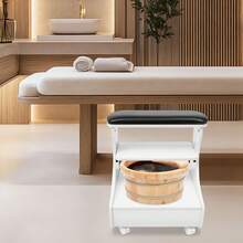 Foot Bath Spa Handcart (With Wheels),  20.47*16.14*21.65 In,Foot  Bench With Footrest, Beauty Salon Nail/Home Storage Roller, Foot Nail Tool Table - 白色 - 查看 3