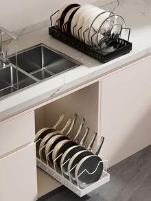 Pull Out Pot And Pan Organizer,Sliding Cookware Storage Rack,Under Cabinet Pan Holder,Adjustable Divider Pot Rack,Vertical Frying Pan Storage,Pot Lid Organizer,Slide Out Kitchen Cabinet Rack,Cookware Storage For Cupboard - Multicolor - View 9