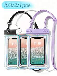 Universal Waterproof Phone Pouch Touchscreen Laser Waterproof Bag Waterproof Phone Case Travel Vacation Camping Essential Beach Necessity Vacation Accessory Summer Back To School Supplies Back To School Dry Wet Separation Bag Lanyard - Multicolor - View 2