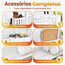 Sing-e Escorredor de Louça Suspenso  Andares – Ajustável 65-105cm, com Porta Retrátil e 5 Acessórios, Organizador de Pia em Aço Antiferrugem - 105cm Branco (Conjunto) - Visão 6