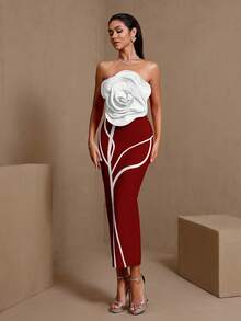 Solid Color Elegant Rhinestone Chain Armor Water Drop Crystal Bandage Dress For Formal Party Evening Wedding - Burgundy - View 6
