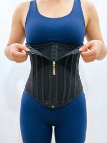 Corselet Preto Abaixo do Busto, Modelador de Cintura com Zíper Frontal, Design com Ganchos Internos, Barbatanas Flexíveis, Redutor de Barriga, Modelador de Silhueta, Cinta Modeladora - Preto - Visão 2