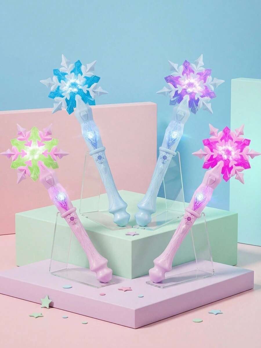 1個閃亮雪花魔法棒玩具 - 互動發光魔法棒玩具，適合女孩 - 動作感應，神奇效果 - 非常適合生日派對和公主遊戲，兒童玩具，女孩，連衣裙（略有彈性），連衣裙，玩具 - 彩色 - 查看 1