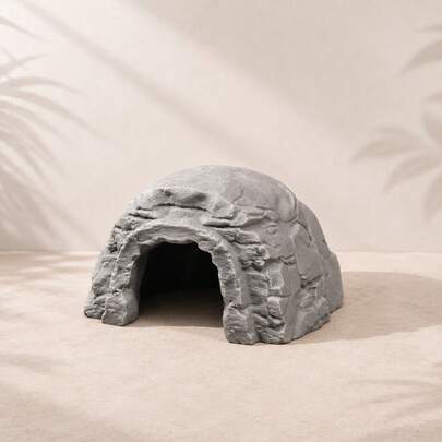 Carved Entrance Rock Cave Reptile Hide, Terrarium & Aquarium Decor, Faux Stone Shelter, Habitat Ornament For Geckos, Lizards, Turtles & Amphibians, Tank Landscape