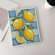 1pc Lemon Blue Plaid Tablet Protective Case, Compatible With IPad PRO/AIR, Pad 5/6/7, MatePad - Multicolor - View 3