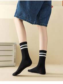 6 Pairs Unisex Striped Casual Mid-Calf Socks, Gift For Boyfriend, 1/3/6 Pairs - Set a - View 2