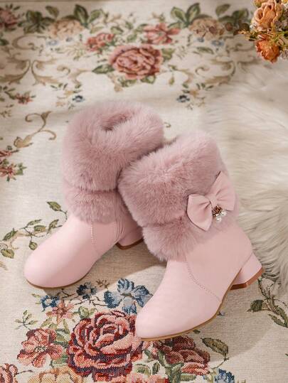 1 Pair Kids' Popular Snow Boots, Boys' And Girls' Fashion Versatile Soft Sole Anti-Slip Wear-Resistant Solid Color Thermal Lined Warm Boots