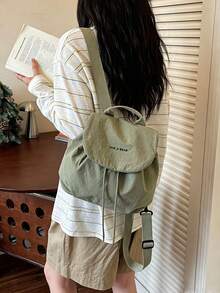 1pc/8pcs Minimalist Solid Color Drawstring Flap Backpack, Soft Lightweight Nylon Casual Shoulder Bag, Large Capacity Foldable Laptop Bag, Adjustable Shoulder Straps, Simple Student Campus Travel Back To School Daily Accessory - Multiple Styles - View 19