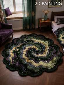 1pc Asymmetrical Shaped Thickened Plush Carpet, Dark Starry Sky Pattern, Suitable For Autumn/Winter, Decorative Rug For Bedroom, Living Room, Home Decor, Washable, Graduation Gift, Housewarming Gift - Dark Green - View 1