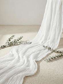 Haus Hana 1pc Cheese Cloth Crinkle Table Runner, For Wedding, Bridal, Birthday Party Long Table And Round Dining Table Centerpiece Decor - White - View 1
