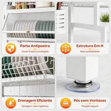 Sing-e Escorredor de Louça Suspenso  Andares – Ajustável 65-105cm, com Porta Retrátil e 5 Acessórios, Organizador de Pia em Aço Antiferrugem - 105cm Branco (Conjunto) - Visão 8