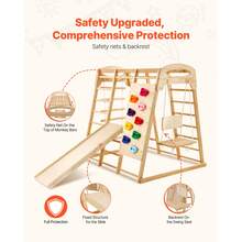 Indoor Jungle Gym, 7-In-1 Toddler Indoor Playground, 43 X 47.2 X 47 Inch, With Wood And Rope Ladder, Net Ladder, Swing, Monkey Bar, Slide, Climbing Wall, Wooden Indoor Climbing Toys For Kids - Wood, 7-in-1, Size M - View 5