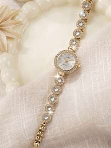LIANDU LIANDU Women's Watch, Fashion Creative Rhinestone Inlaid Mixed Dial Round Face, Multifunctional Compact Personalized Quartz Watch, Suitable For Daily, Office, Holiday, Ramadan, Eid, Thanksgiving, Wedding, Banquet, Date, Christmas, Back To School, Party, Halloween, Easter And Other Occasions, Best Gift For Women - White - View 5