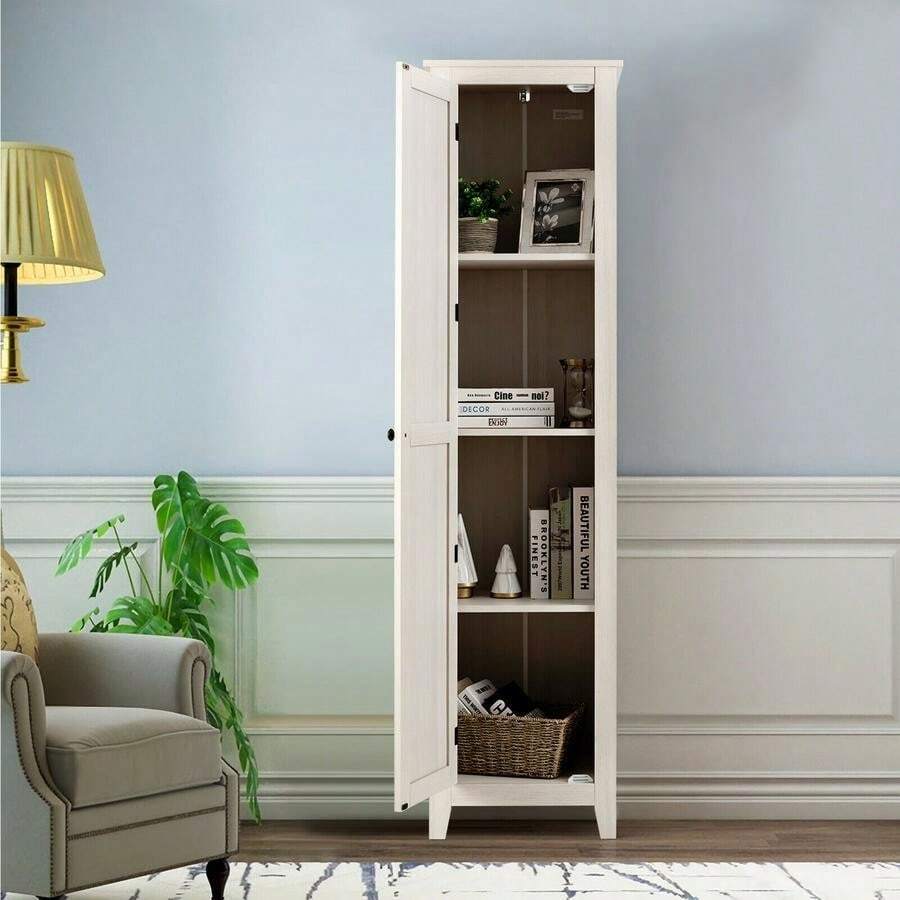 Linen Tower Bathroom Storage Cabinet Tall Slim Side Organizer With Shelf-White-XY293992 - FXCQVY8JD05RQ2 - View 1