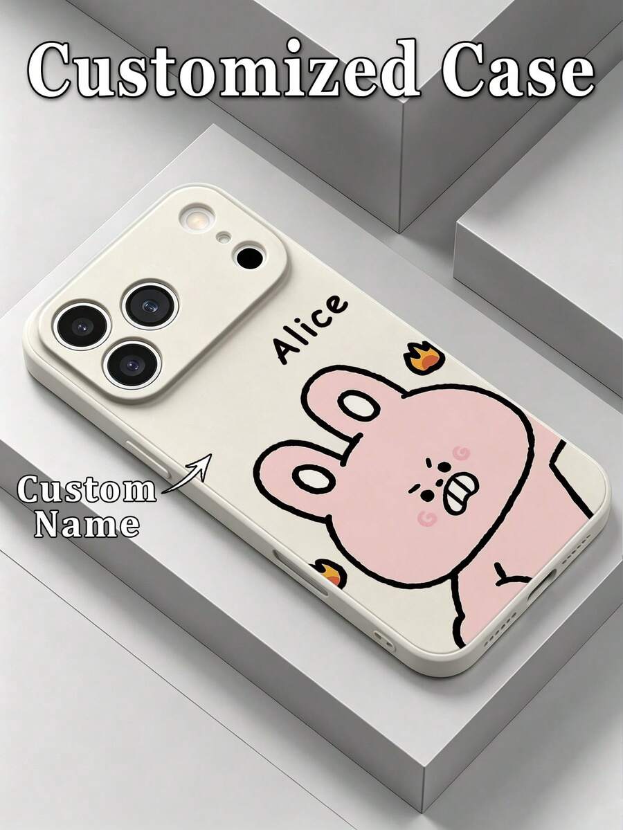 1件客製化姓名兔子圖案TPU超薄白色手機殼保護套，適用於Apple 18ProMax/17ProMax/17Air/16ProMax/16e15Plus/14/13ProMax/12/11/XR/8/7/6Plus，時尚可愛極簡個性化獨特，情人節送女友/男友禮物 - 白色 - 查看 1