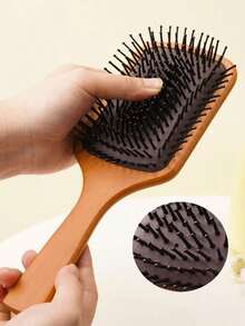 1 Large Square Wooden Massage Cushion Comb, With Round Spherical Teeth, Can Remove Hair, Reduce Breakage, And Massage Scalp. Very Suitable For Personal Use Or As A Gift.Hair , Travel Essentials, Hair Stuff, Back To School - Brown - View 5