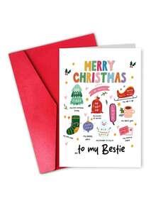 1pc "Merry Christmas To My Bestie" Christmas Card With Envelope - Cute Colorful Holiday Greeting For Female Best Friend & Sister, Blank Inside - A - View 10