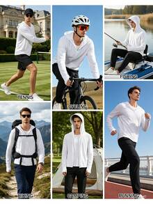 HIBATH Men's Long Sleeve Cooling UV Protection Sun Hoodie Jacket, Lightweight Full-Zip Outdoor Cover-Up With Extended Arm Coverage, Quick-Dry Breathable Moisture-Wicking Performance Top For Fishing, Hiking, Golf, Beach And Summer Travel(White) - White - View 11