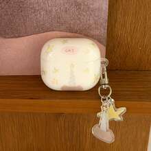 Korean Style Minimalist Star Earphone Case Compatible With AirPods 4th/5th Generation Cute Earphone Cover Apple 2nd Generation 3rd Generation New Protective Case With Pendant Pro 3 Korean Style Earphone Case Pro 2 Girls Earphone Case Protective Cover Spring/Summer Earphone Case With Pendant Birthday Gift Holiday Gift - Off White - View 2