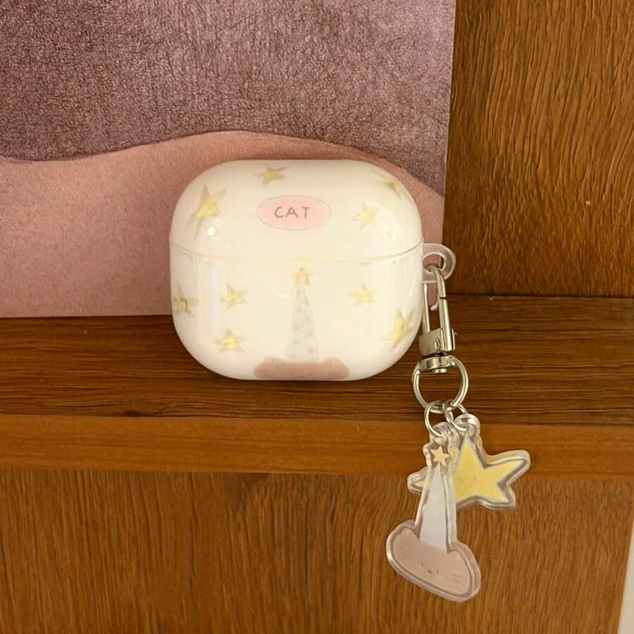 Korean Style Minimalist Star Earphone Case Compatible With AirPods 4th/5th Generation Cute Earphone Cover Apple 2nd Generation 3rd Generation New Protective Case With Pendant Pro 3 Korean Style Earphone Case Pro 2 Girls Earphone Case Protective Cover Spring/Summer Earphone Case With Pendant Birthday Gift Holiday Gift