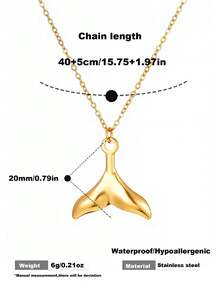 1pc Minimalist Gold & Silver Stainless Steel Fish Tail Pendant Necklace Chain, Suitable For Women To Wear During Work, Leisure, Outings, And Beach Vacations - Necklace - View 5