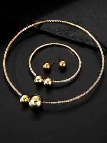 NAIZHU 4pcs/Set Fashionable Luxury Creative Rhinestone Metallic Jewelry Set, Exquisite Party & Holiday Accessories For Girls - Multicolor - View 4