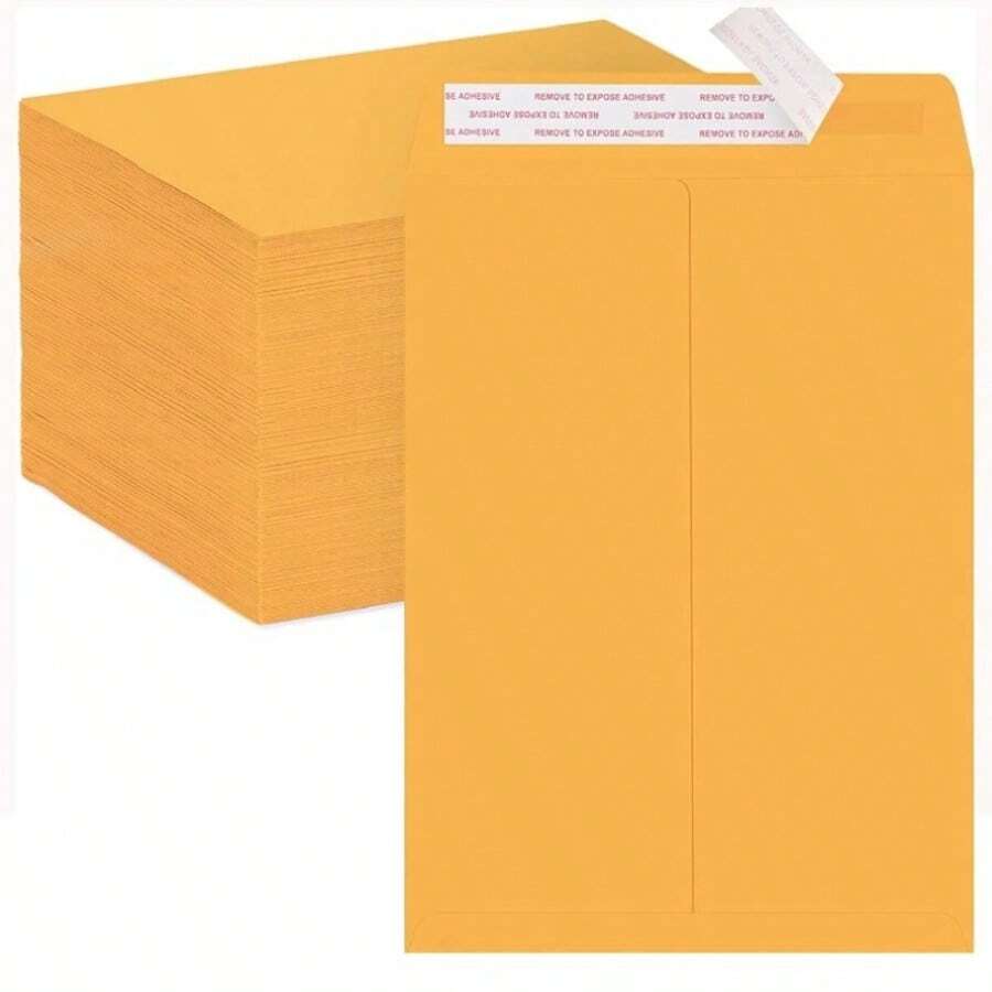 10/26Pcs Manila Self-Sealing Envelopes, 100GSM, Gold Kraft Paper Self-Adhesive Large Envelopes, For Mailing, Organizing And Storage - one-size - View 1