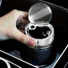 Carbon Fiber Style Cylindrical Car Ashtray With Lid, Flame Retardant Multi-Function Universal Car Interior Accessory - Carbon Fiber - View 8