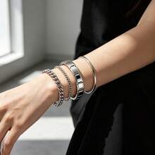 1PC Stainless Steel Elastic Fashion Bracelet Adjustable Bangle Perfect For Everyday Wear - Silver - View 4
