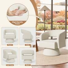 Nalupatio Swivel Accent Chair, Modern Comfy Barrel Chairs, Oversized Upholstered Round Arm Chair For Living Room, Bedroom, Reading Room,1 PCS,Beige-Chenille - 米色 - 查看 8