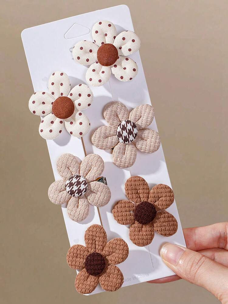 10pcs Girls Multi-Color Faux Fabric 3D Flower Hair Clips, Sweet Non-Damaging Hair Accessories, Cute Versatile Floral Decor DIY Hair Clips For Forehead And Loose Hair, Daily Use - Multicolor - View 4
