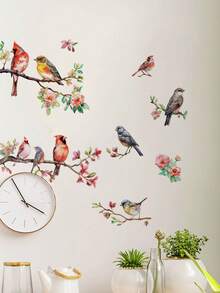 Spring Flowers, Birds, And Tree Branch Wall Stickers. Peach Blossoms, Peonies, And Swallows Segmented Self-Adhesive Waterproof Stickers. Wall Decorations For Living Rooms, Bedrooms, And Entryways. Forest-Style Wall Makeover Soft Stickers. - Wall Stickers - View 9