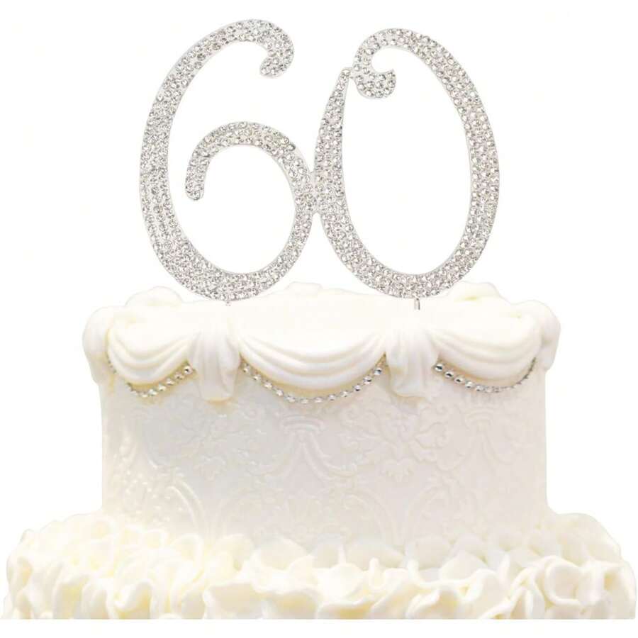 閃亮水晶水鑽 60 歲生日蛋糕裝飾 - 最佳紀念品 | 60 歲派對裝飾 銀色 - 查看 1