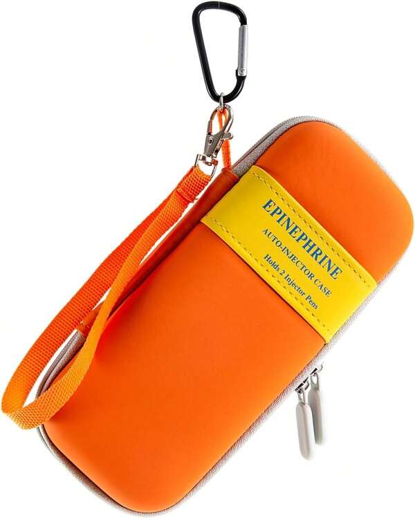 Orange EpiPen Carrying Case With Carabiner &Amp; Wrist Lanyard, Durable Hard Storage Case For Epinephrine Pens &Amp; Emergency Supplies (Case Only)