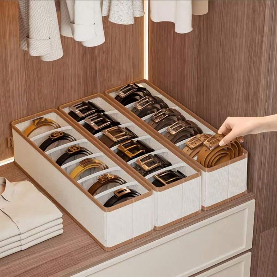 6-Slot Large Capacity Oxford Fabric Belt Storage Box, With Dividers, Tie Bow Scarf Organizer Box, High Capacity Multi-Function Storage Box - View 1