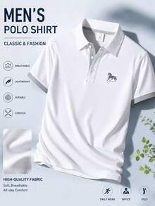 1件男士夏季對比領馬匹印花 Polo 衫，冰絲快乾透氣商務休閒通勤上衣 - 白色 - 查看 2