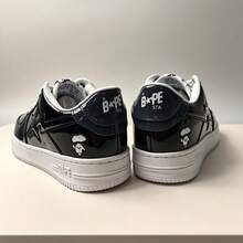 A BATHING APE Bape 休闲滑板鞋，撞色星形Logo亮面休闲运动鞋，黑灰镜面男女款 - 黑灰鏡面 - 查看 9