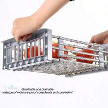 Rejilla extensible de acero inoxidable para sobre el fregadero y cesta escurridor - Organizador de cocina plegable para platos, tazas y productos, diseño de varios niveles para un lavado y secado eficiente, rejilla para secar platos - Multicolor - Ver 5