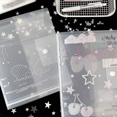 1 buah Binder Penyimpanan Semi-Transparan Buram A5, Binder Lembar Lepas A5, Album Stiker, Album Kartu Lembar Lepas Sayap Malaikat, Album Penyimpanan Kartu Idola Transparan Bintang Ceri, IDOLME, Penyimpanan Kartu Portabel Kapasitas Besar, Kertas Pelapis Dalam Buku Stiker, Bahan PP Transparan Tinggi, Cocok Untuk Penggemar Idola Pelajar, Penyimpanan Kartu Pos yang Sangat Menarik, Album Penyimpanan Kartu Dekoratif 3 Inci untuk Merchandise Idola, Buku Rencana Tabungan, Buku Perencanaan Waktu dan Alat Tulis Pelajar Lainnya, Perlengkapan Semester Baru