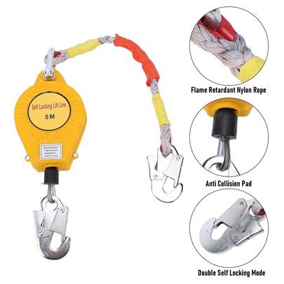 Línea de Vida Retráctil 3/5/7/10M con Cable de Acero, Anticaídas para Trabajo en Alturas de hasta 150kg, Bloqueo Doble de Se-guridad, Equipo de Protección Individual para Construcción y Rescate