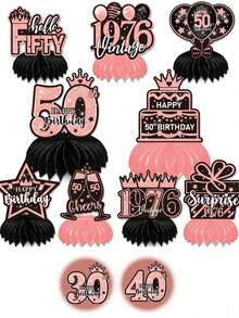 9pcs Dekorasi Pesta Ulang Tahun Wanita ke-30/40/50 - Dekorasi Meja Bola Sarang Lebah Tema Rose Gold, Ciptakan Suasana - mawar emas - View 2