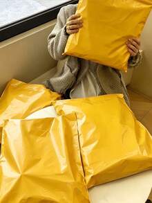 10/50/100pcs Black Thickened Waterproof Solid Color Gift Bags, Minimalist Multi-Functional Self-Sealing Waterproof Courier Bags, Logistics Packaging Bags, Suitable For Office, Shipping, Birthday Gifts, Bulk Gift Bags - Yellow - View 2