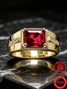 1pc 925 Sterling Silver Gold-Plated Square Cubic Zirconia Business Ring, Daily Wear Anniversary Gift, Comes With Gift Box - Gold - View 6
