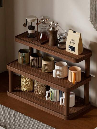 ciza estilo vintage, estante de almacenamiento de cosméticos retro de varios niveles, estante de almacenamiento multiusos para el hogar, estante de especias de cocina, soporte para tazas de café, abierto para sostener lápices labiales, perfumes, tazas deé - Un estante de exhibición de encimera que ahorra espacio