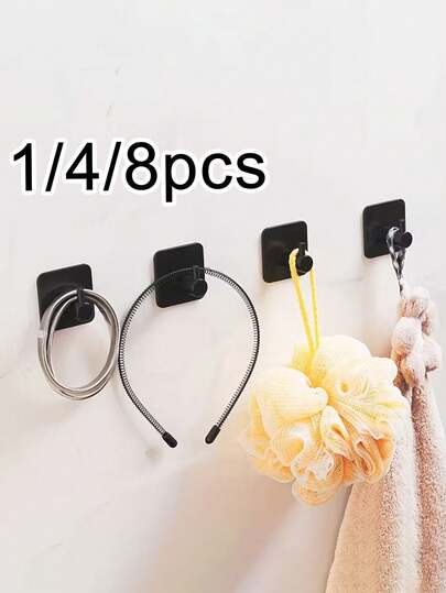 8/1pc No-Drill Bathrobe Towel Hook, For Storage And Organization, Minimalist Black Wall Hook, Easy Installation, Suitable For Kitchen, Bathroom, Shower Room, Key Rack, Towel Coat Rack, Door Hook, Christmas Wreath Hook